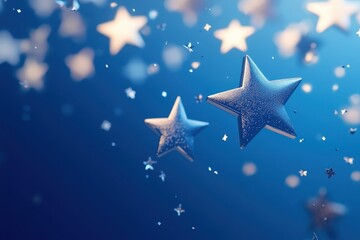 Festive Blue Stars and Confetti Background for Celebration and Holidays.