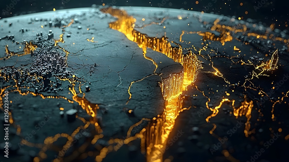 Poster Dynamic 3D Visualization Showcasing the Shifting Movements and Transformations of Earth s Tectonic Plates over Time Reshaping the Continents and Landforms of the Planet s Geographic Landscape