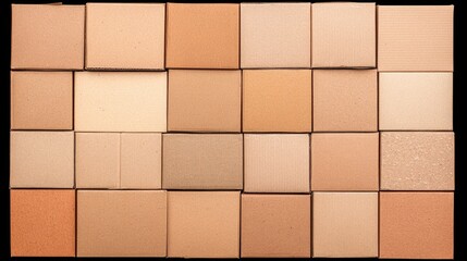 A grid of various beige and tan colored boxes arranged neatly, showcasing color variations