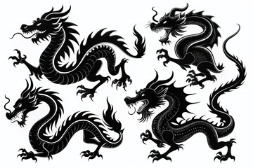 Majestic Dragon Silhouettes: A Collection of Poses for Design Projects