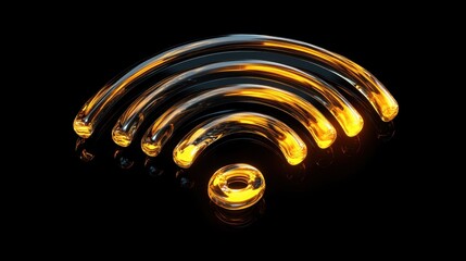 Glowing gold Wi-Fi symbol on a dark background.