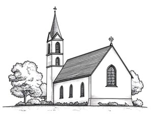 Simple Drawing of a Country Church