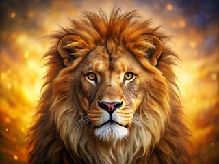 Fototapeta premium Majestic Lion Portrait: Strength, Serenity, Warm Artistic Style