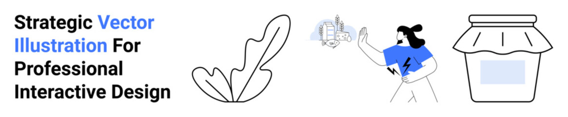 Person gesturing at abstract cityscape with leaves and store icon. Ideal for design, creativity, strategy, branding, marketing, innovation, small business, flat landing page banner