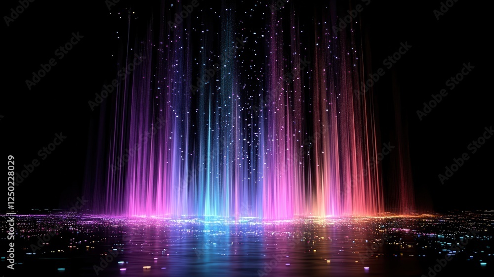 Poster vibrant light streams abstract background with particles and reflections