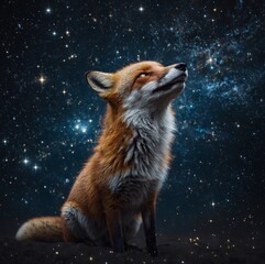 "A dreamy fox made of constellations and stars, floating in a galaxy-like space."