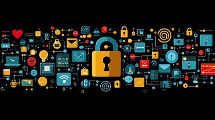 Colorful digital illustration of security icons representing online privacy and data protection