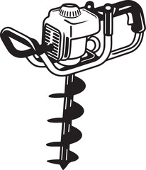 Auger Rustic Tool for Gardening, Silhouette vector art illustration
