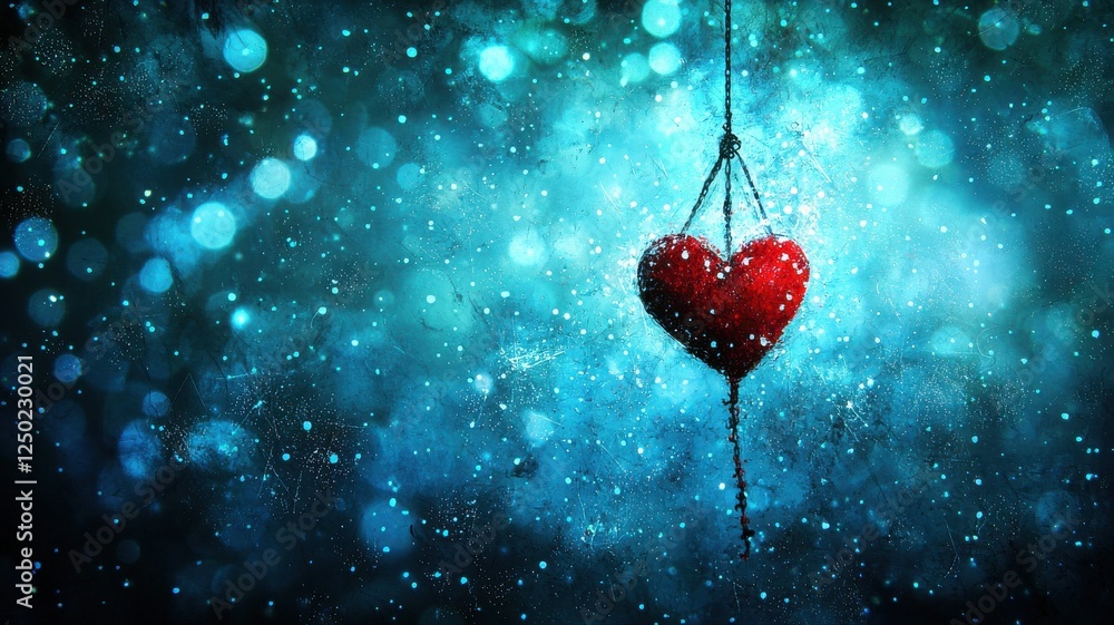 Aufkleber shimmering red heart pendant with bokeh background and soft glow