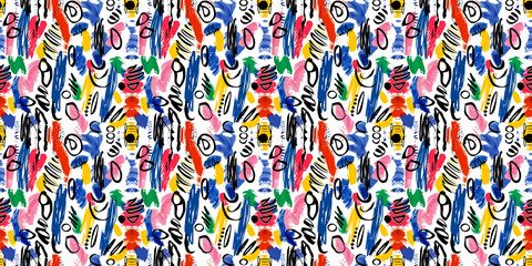 Cartoon hand-drawn doodles on the subject of summer holidays theme seamless pattern