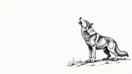 Fototapeta premium Majestic Lone Wolf Howling at the Moon on a Hilltop