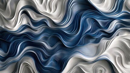 Fototapeta premium Abstract waves of blue and white create a fluid, textured design.