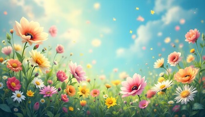 Obraz premium Vibrant Spring Flower Meadow Digital Art Wallpaper