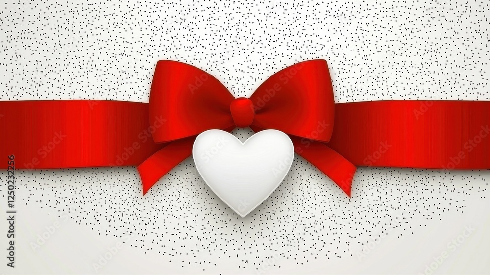 Poster white heart with red bow and dots pattern background design