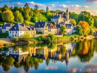 Obraz premium Miniature Loire River Reflection, Tilt-Shift Photography, France