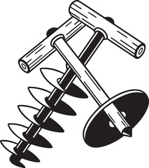 Auger Rustic Tool for Gardening, Silhouette vector art illustration