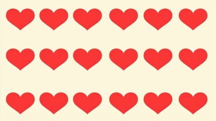 Red Heart Patterns on Beige Background for Love and Romance Themes