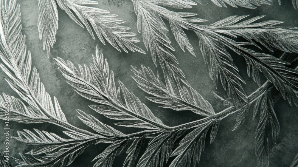 Poster abstract frost fern pattern on glass window pane winter ice crystal macro background