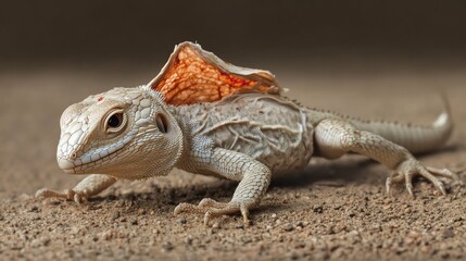 Unique Lizard With Striking Scales and Distinctive Fringe Seen Basking on Sandy Ground in a Natural Habitat