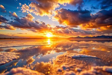 Fototapeta premium Miniature Sunset over Salt Flats: A Tilt-Shift Dream