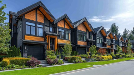 Obraz premium Modern Residential Architecture with Lush Landscaping in Suburbia