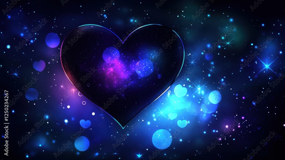 Sticker cosmic heart shape with colorful stars and bubbles in space