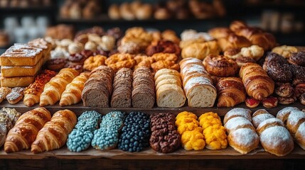 Assortment Of Colorful Baked Goods On Wooden Display
