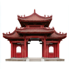 Fototapeta premium Traditional Red Asian Pagoda with Intricate Architectural Design and Decorative Roof Elements