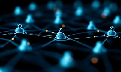 Networked people, digital connections, dark background, social impact