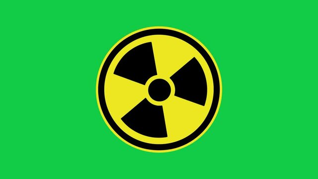 Round yallow and black rotating radiation warning sign. Radiation icon. Radiation symbol. Radiation sign on green screen background. 4k animation video.