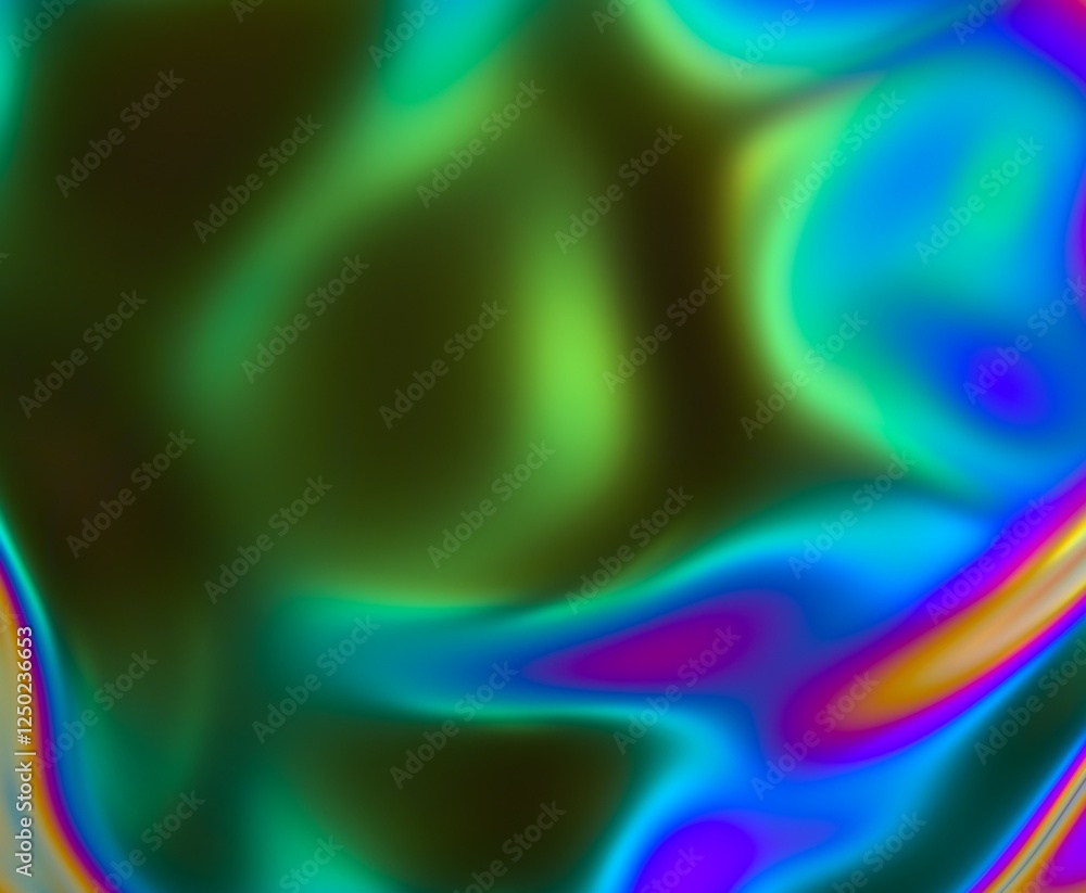 Aufkleber holographic glossy surface with colorful opalescent ripples. futuristic 3d illustration of neon glit