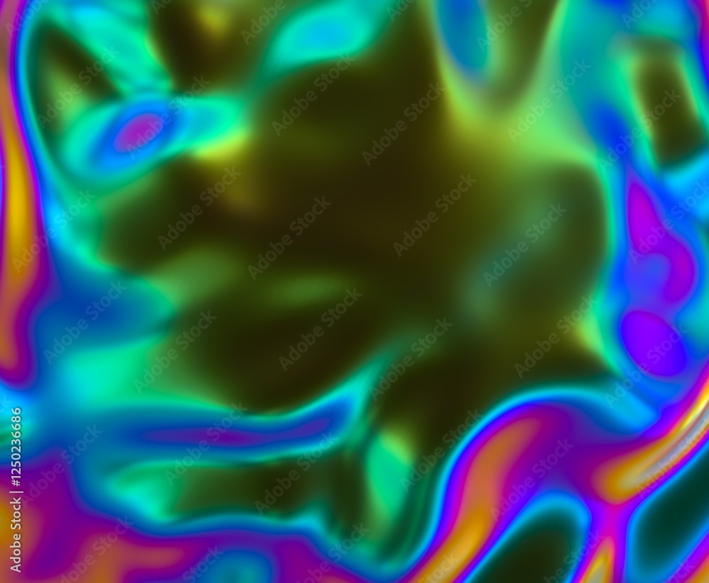 Aufkleber holographic glossy surface with colorful opalescent ripples. futuristic 3d illustration of neon glit