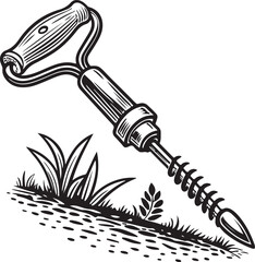 Auger Rustic Tool for Gardening, Silhouette vector art illustration