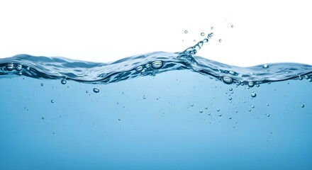 Clean Blue Water with Wave and Bubbles on a White Background