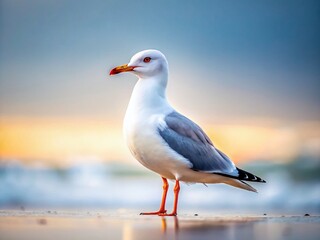 Obraz premium Minimalist Seagull on Beach, Simple Coastal Bird Photography