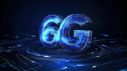 Illuminated 6G Technology Logo Glowing in Dark with Futuristic Digital Circles