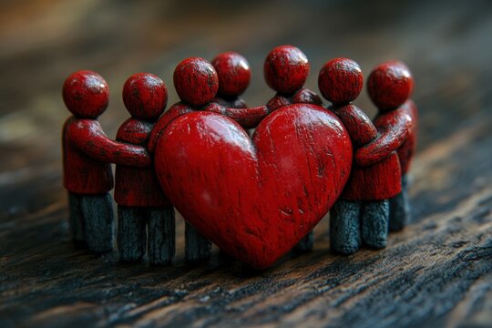 Naklejki Embrace the Warmth Figures forming a heart shape with their arms around one another, radiating Unity, Kindness, and unwavering Trust This visual representation of unity and community love symbolizes