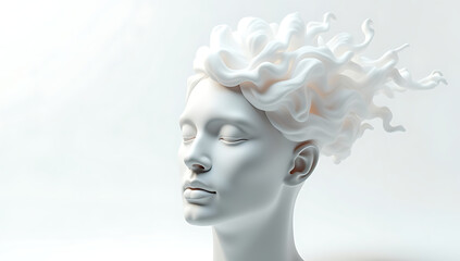  A simple 3D render of a human head filled with swirling mist, symbolizing brain fog and lack of clarity, placed on a plain white background.
