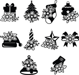 Obraz premium Set Of Flowers Christmas Element SVG