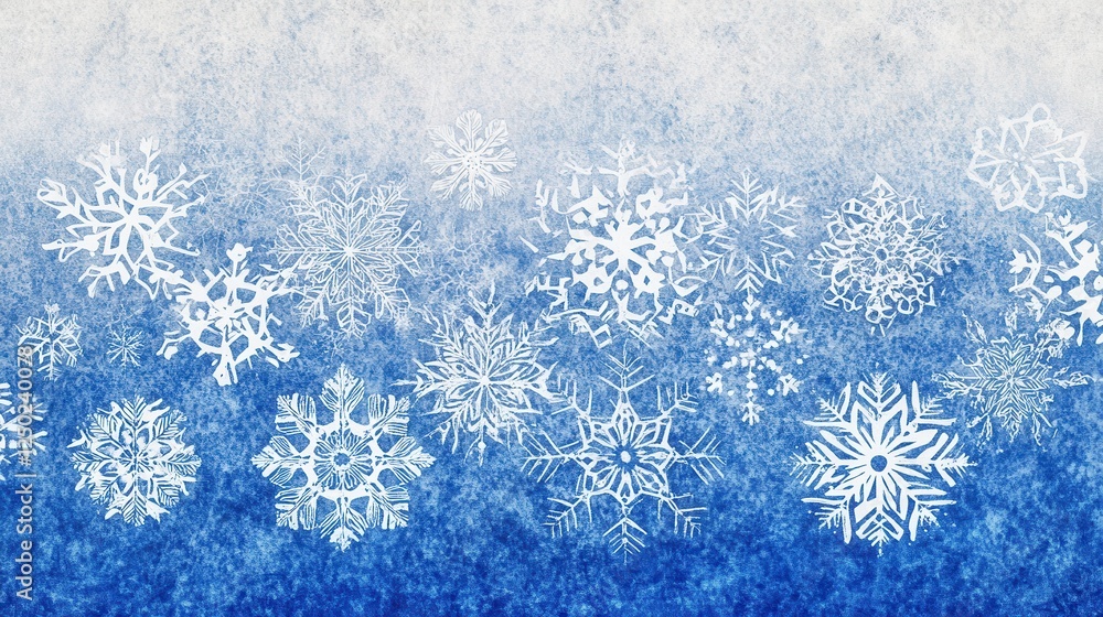 Poster winter snowflake background with blue gradient and textured paper effect
