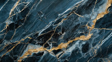 Fototapeta premium Luxurious Dark Blue Marble Texture with Golden Veins Abstract Background for Design.
