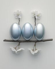 Pastel eggs, spring blossoms, minimalist arrangement