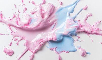Obraz premium Pink and blue paint splash on white background; abstract art, design element