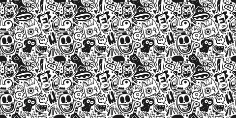 Cartoon hand-drawn doodles on the subject of summer holidays theme seamless pattern