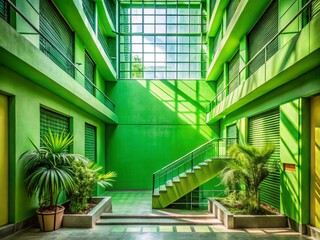 Fototapeta premium Modern Green Geometric Background Urban Exploration Photography Stock Photo