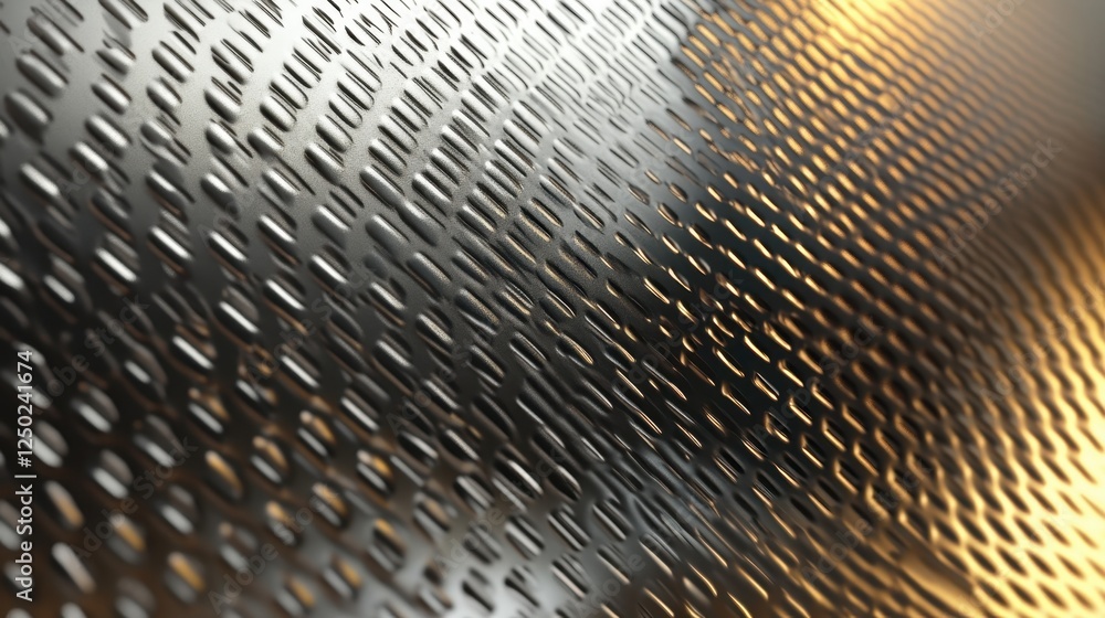 Poster abstract close-up of embossed metal sheet with repeating pattern and reflective surface.