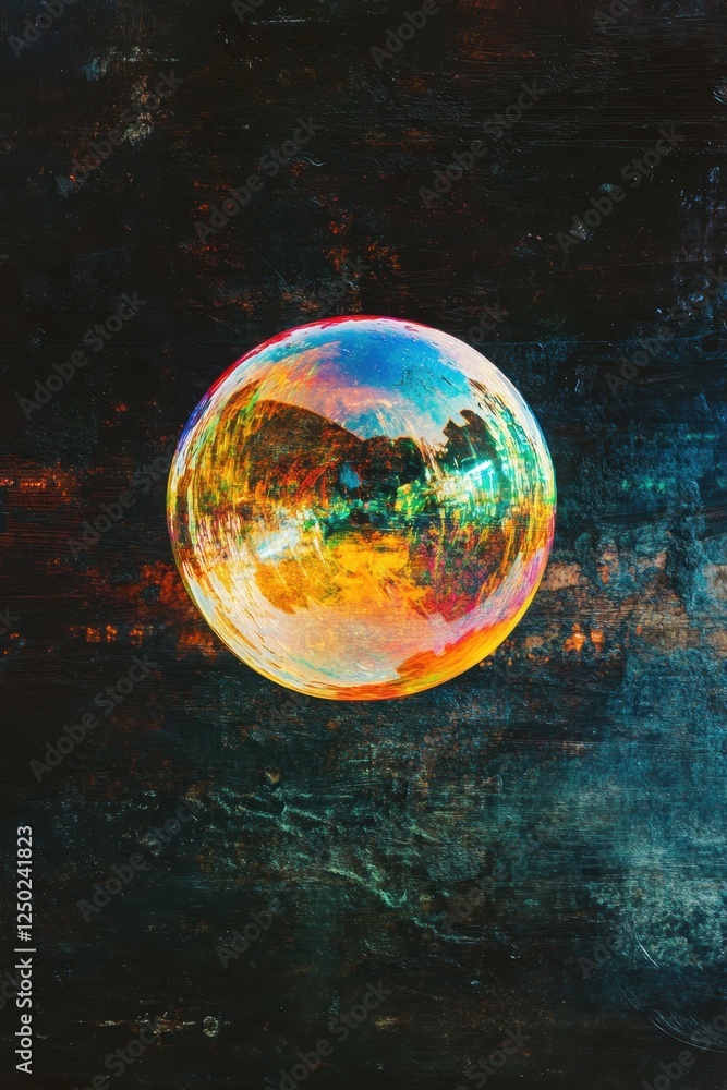 Aufkleber abstract colorful globe floating on dark textured background - conceptual art