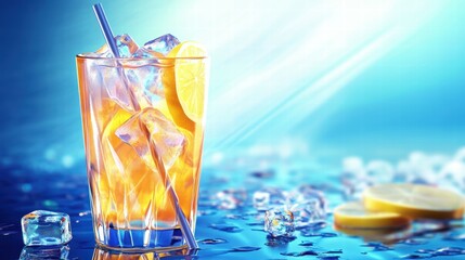 Refreshing Citrus Drink with Ice in a Bright Summer Setting