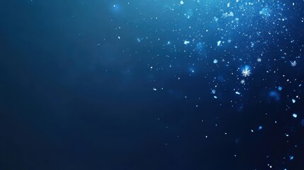 Abstract Dark Blue Winter Background with Glittering Snowflakes and Bokeh Lights