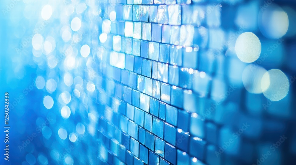 Poster sparkling blue mosaic tiles with bokeh effect for modern design concepts